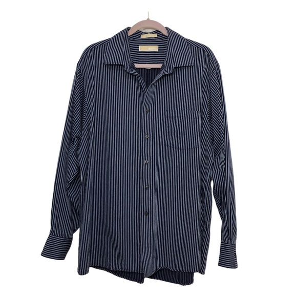 Michael Kors Cotton Blue Stripe Long Sleeve Button Up Dress Shirt 7 1/2 34/35 XL - Picture 1 of 12